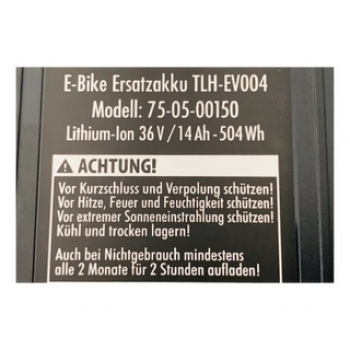 36V 14Ah 504Wh für E-Bikes Pedelecs